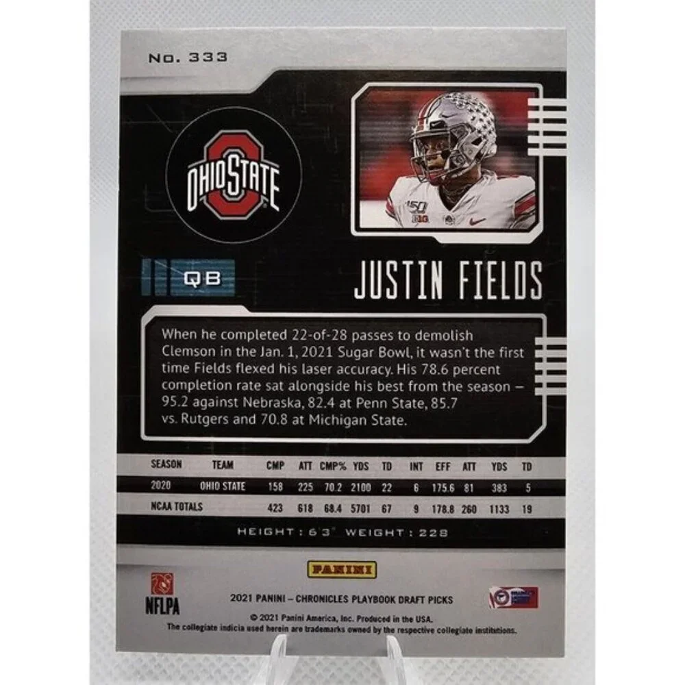 2021 Justin Fields Panini Chronicles Playbook Draft Picks RC #333 Chicago Bears